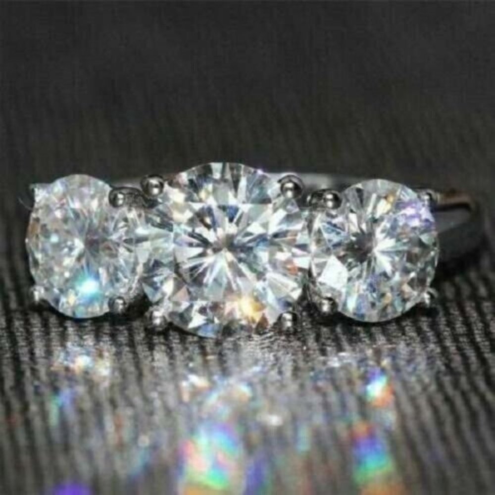 Certified Moissanite Lab Diamond 3 Stone Ring  2CTW 18K Gold Size 6